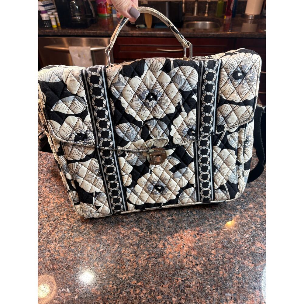 Vera Bradley Attache/Laptop Bag Black and White Camellia Pattern *Retired*